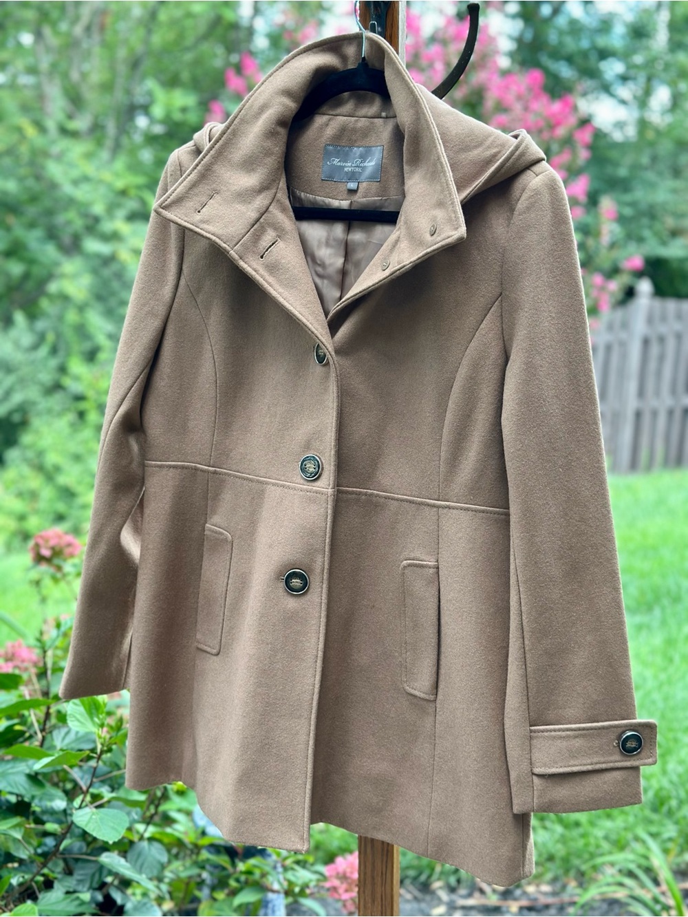 Marvin Richards New York Wool Blend Removable Hood Coat Size L Camel